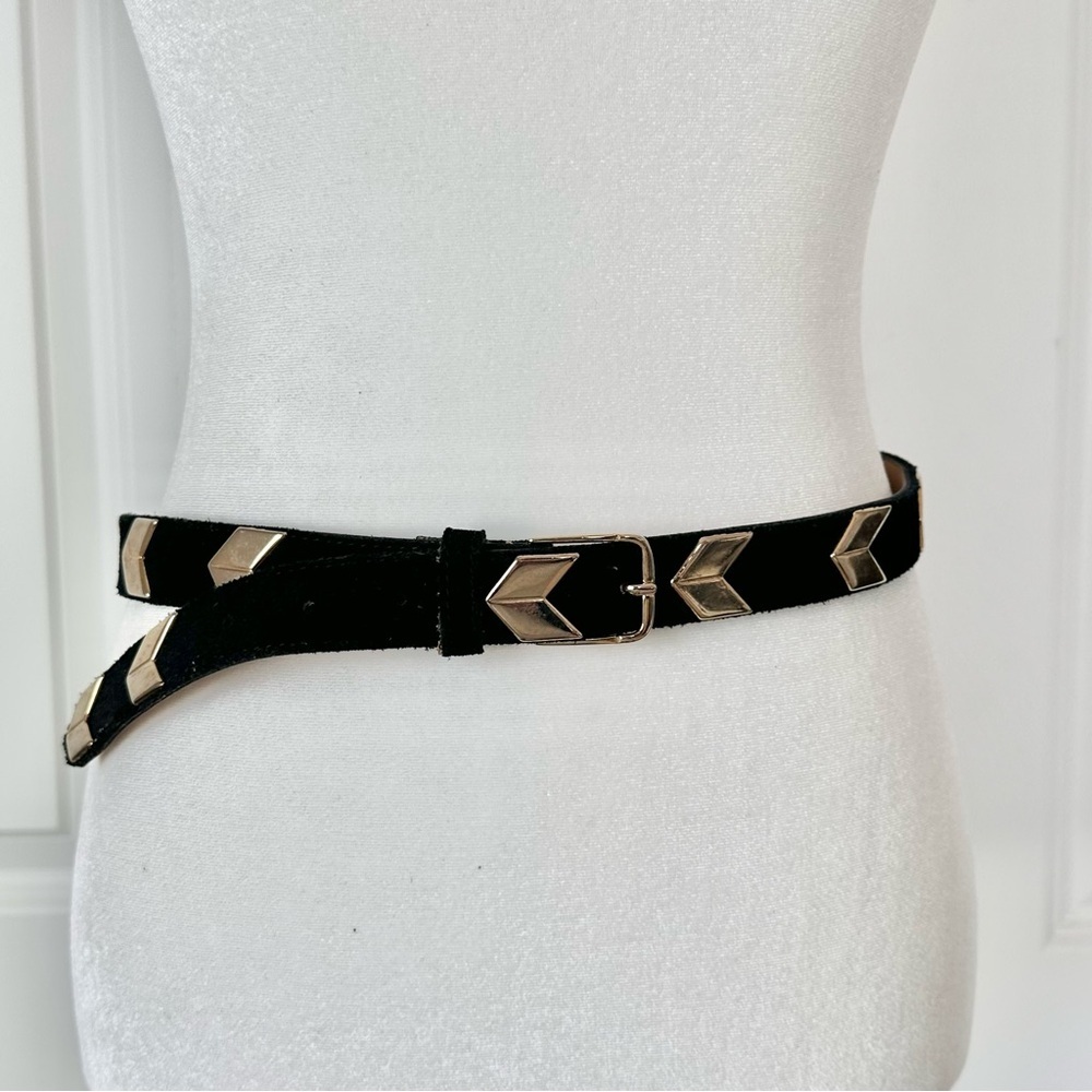 Banana Republic Black Suede Gold Tone Arrow Chevron Belt Small Italian Leather